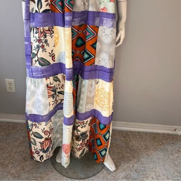 Handmade Multicolor Patchwork Tiered Sundress with Shoulder Straps Size L - Picture 8 of 10